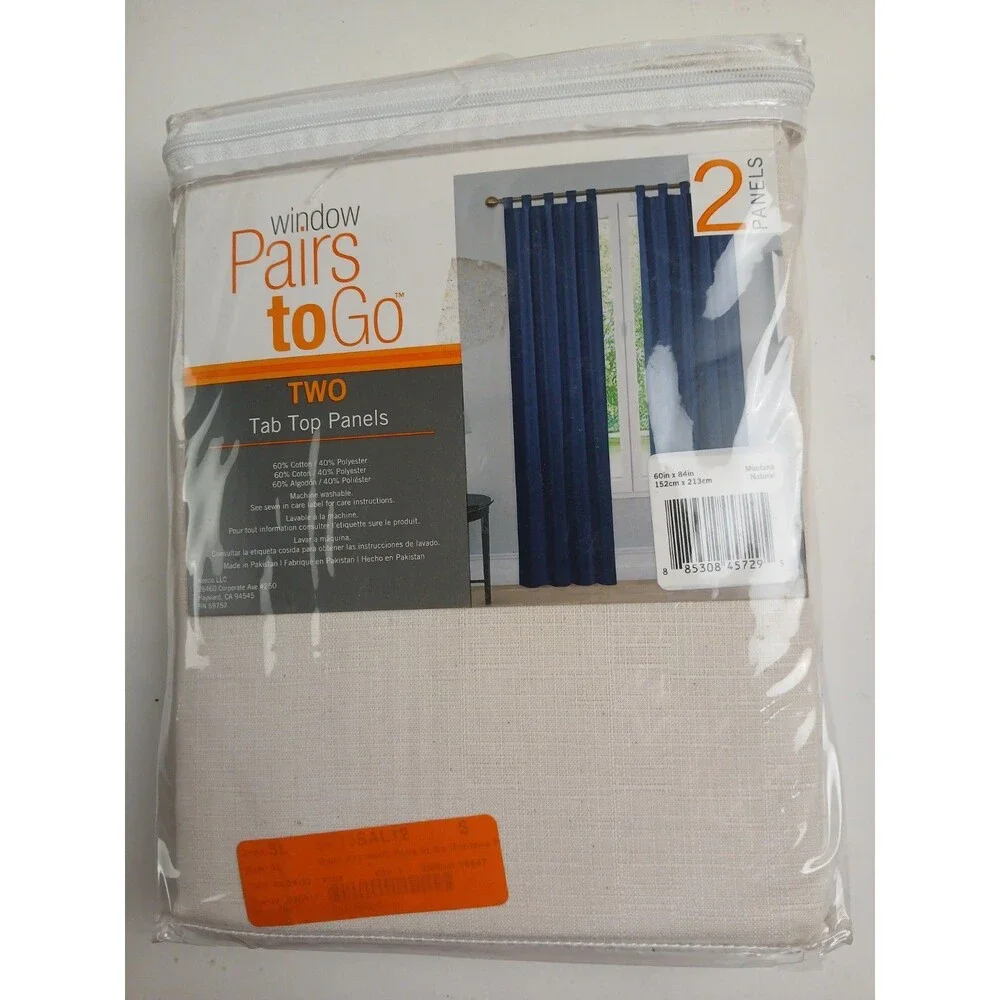 NEW Pairs 2 Go 42 x 18 Tab Top single curtain panel 'Natural' #CT21
